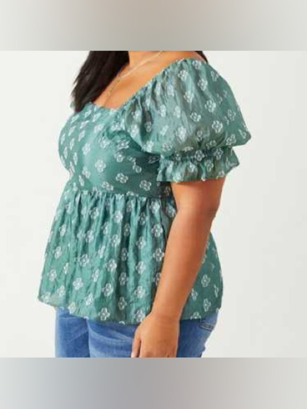ARULA Green Floral Puff Sleeve Peplum Top
